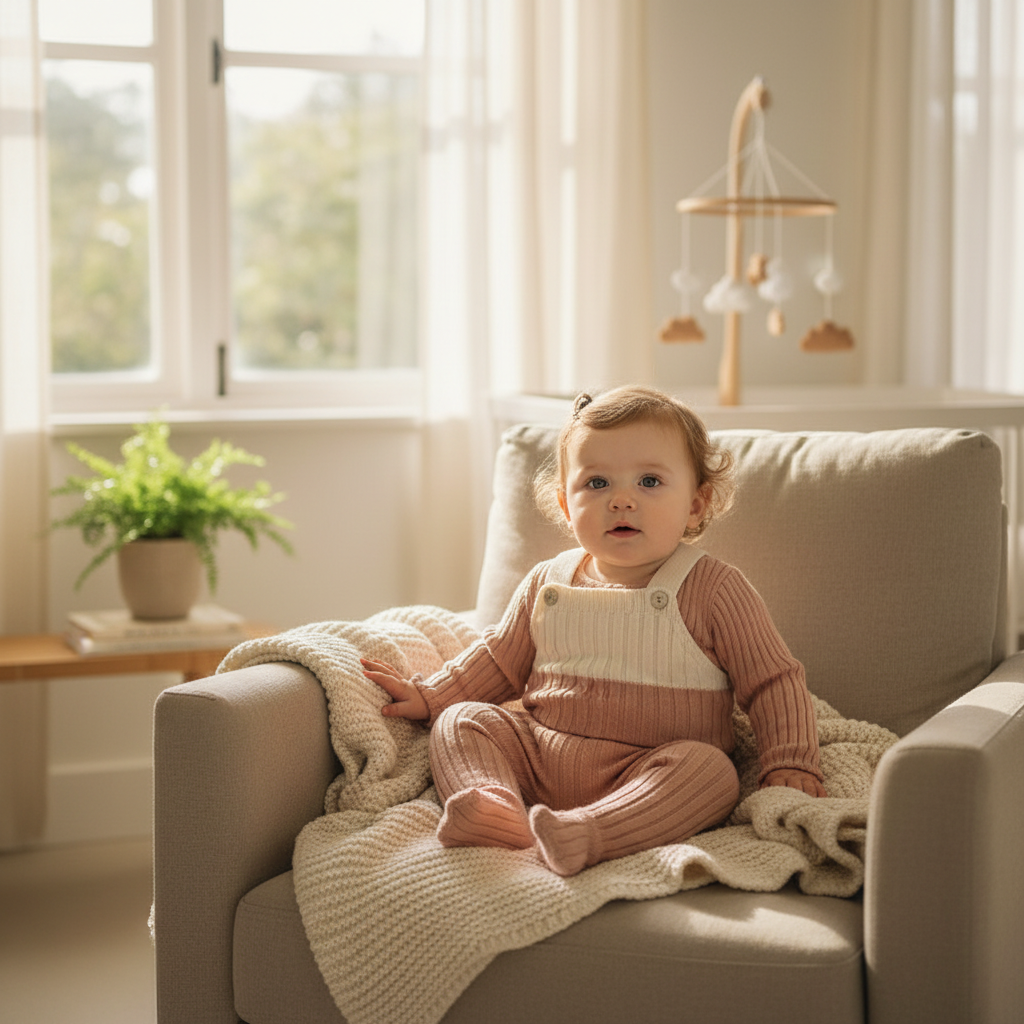 Carmina Newborn Ceremony Set – White & Anemone 3-Piece Layette with Shrug and Bonnet