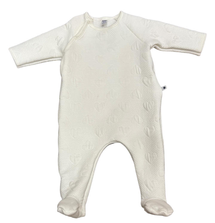 Petit Bateau Baby Side Snap Embossed Hearts Footie - Organic Cotton