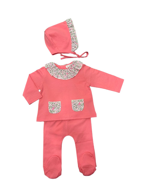 La Mascot Coral Floral Trim 2pc + Bonnet