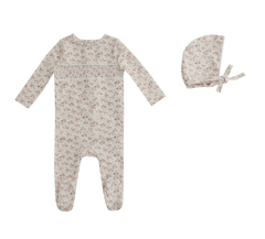 Mini Label Girls Pink Smocked Floral Footie + Hat