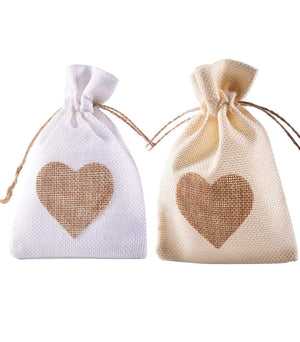 Burlap Heart Pouch Bag