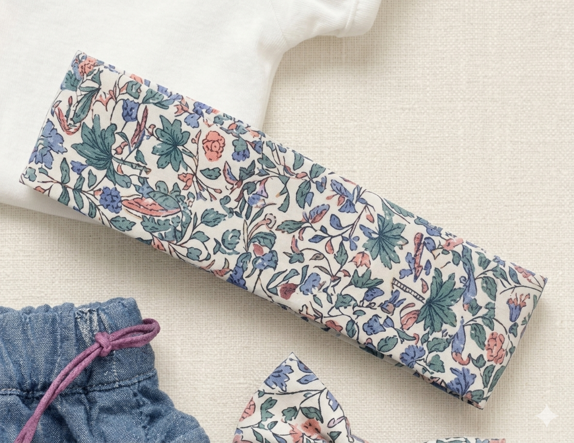 Floral-patterned product packaging on a light background