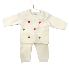 Petit Bateau - Baby Girl 2pc Knit Set Sweater With Hearts and Pant