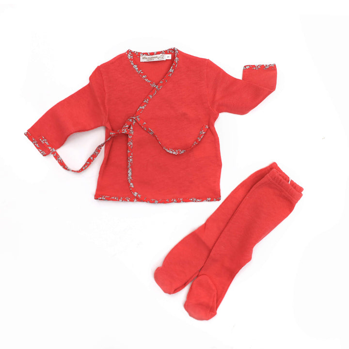 La Mascot Coral Wrap Top & Footed Pants Set