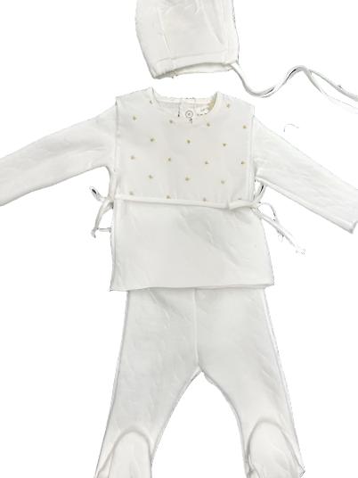 Italian Baby Outfit Set – Top, Pants, Bib & Bonnet