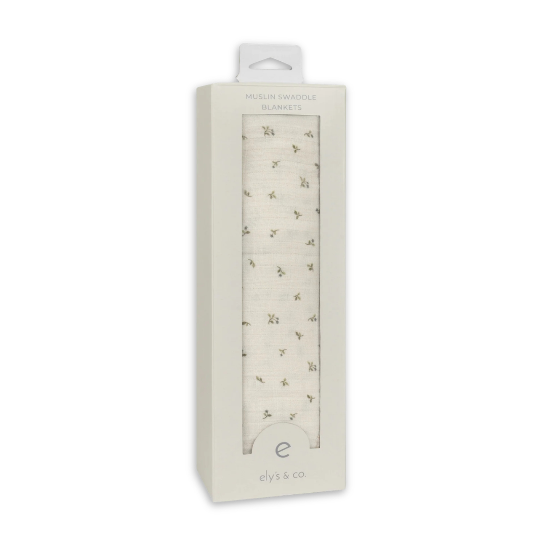 Ely's & Co Floral Embroidered Collar Collection Muslin Swaddle Soft Cotton Baby Swaddle Blanket Embroidered Floral Collar Design
