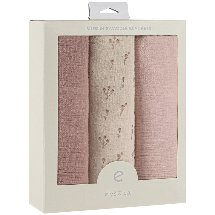 Ely's & Co Bluebelle 3 Pack Muslin Swaddles