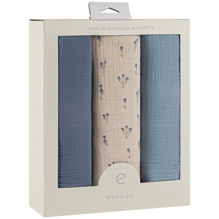 Ely's & Co Bluebelle 3 Pack Muslin Swaddles