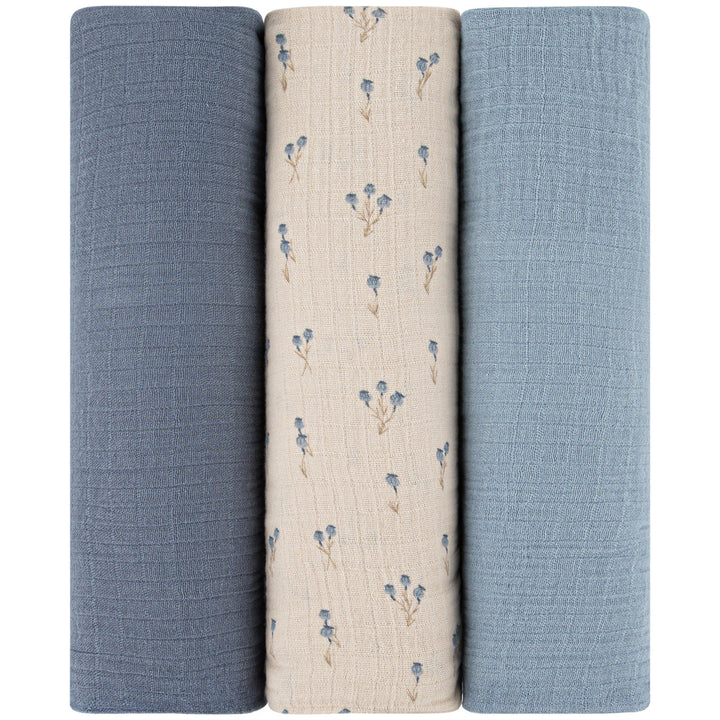 Ely's & Co Bluebelle 3 Pack Muslin Swaddles