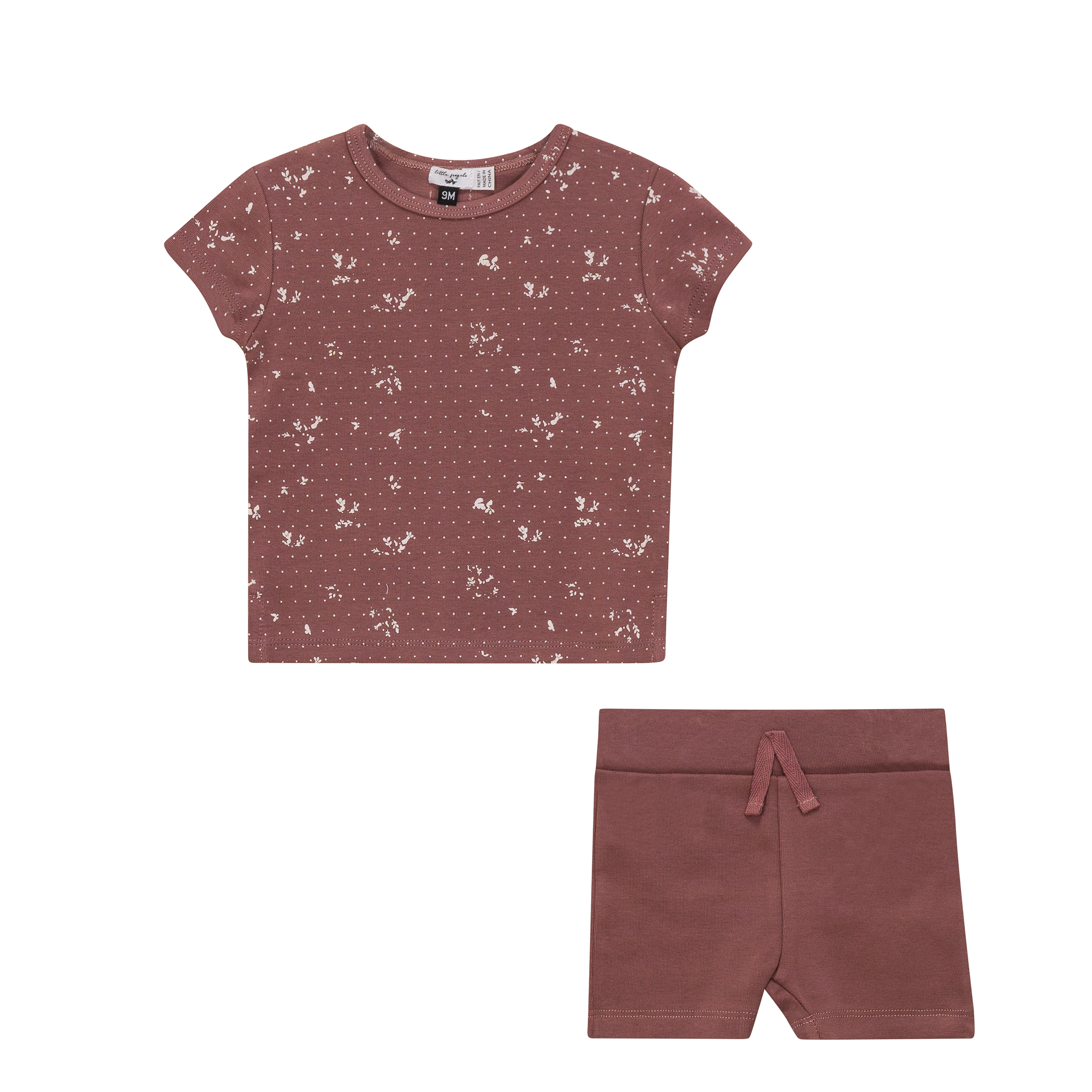 Little Fragile Rosette Fine Rib Print Short 2 Pc Set