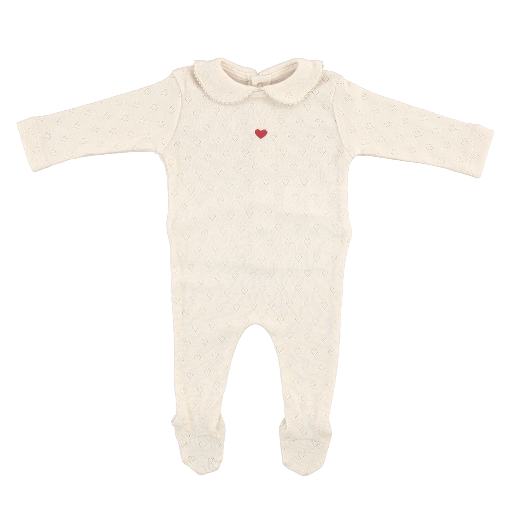 Bebe Organic Natural Red Heart Pointelle Footie + Bonnet