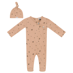 Little Fragile Maple Sugar Leaf Print Footie + Hat