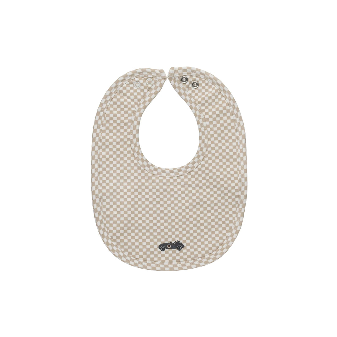 Ely's & Co Jersey Cotton Checked Race Car Collection Bib Soft Cotton Baby Feeding Bib Checked Race Car Print