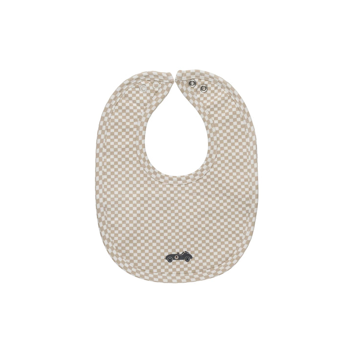 Ely's & Co Jersey Cotton Checked Race Car Collection Bib Soft Cotton Baby Feeding Bib Checked Race Car Print