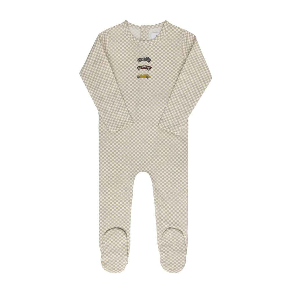 Ely's & Co Jersey Cotton Checked Race Car Collection Footie Soft Cotton Baby Footed Onesie Checked Race Car Print