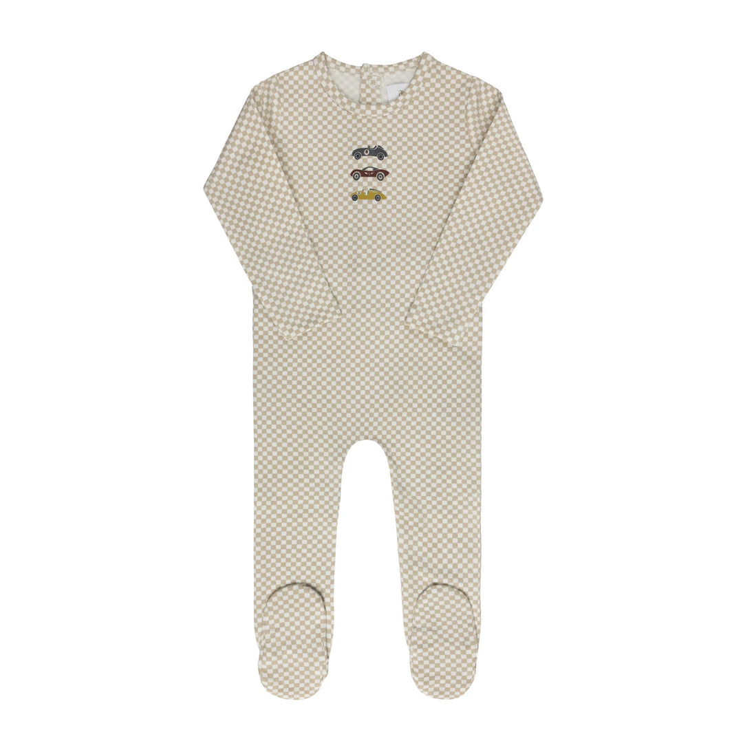Ely's & Co Jersey Cotton Checked Race Car Collection Footie Soft Cotton Baby Footed Onesie Checked Race Car Print