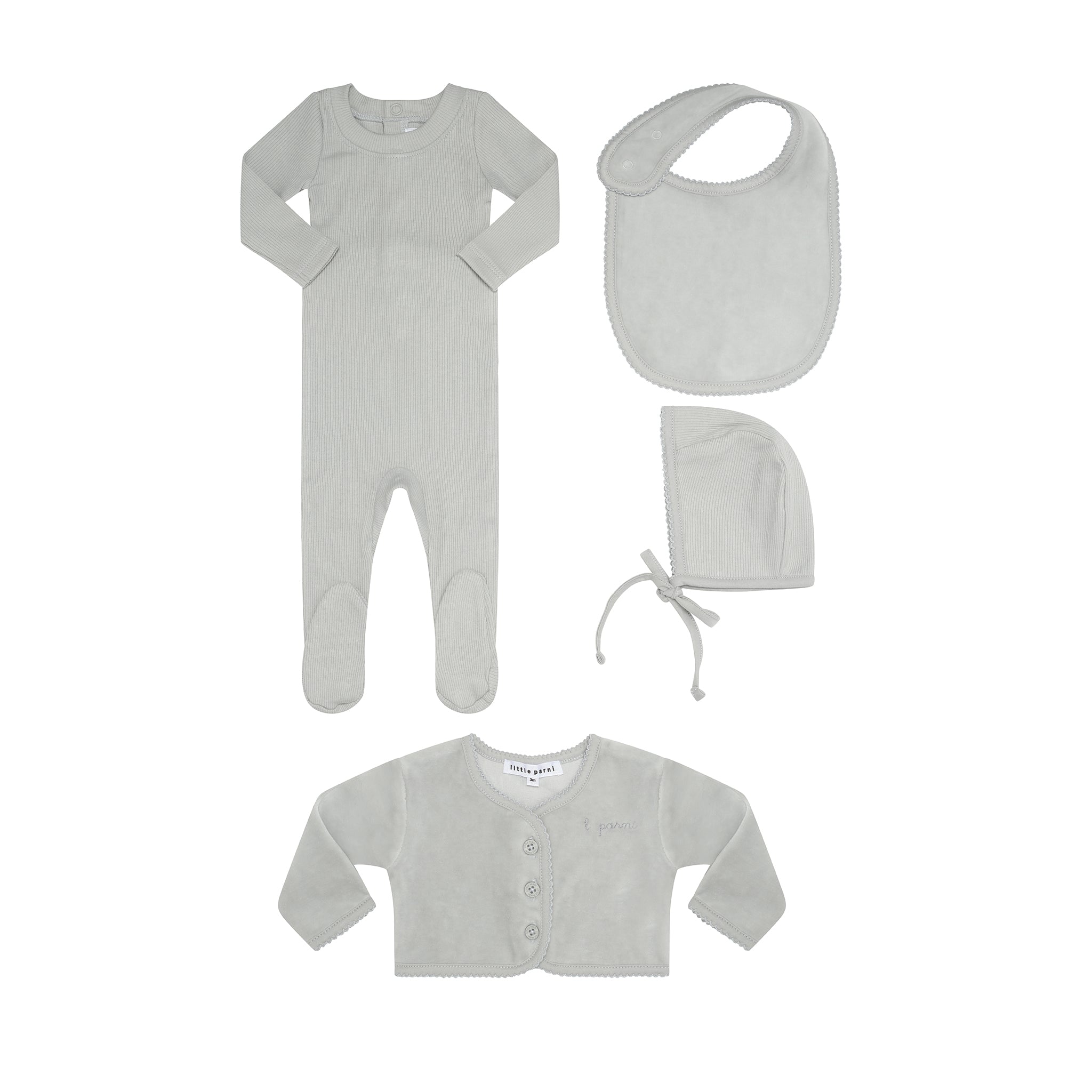 Parni Light Blue Footie with Velour Cardigan
