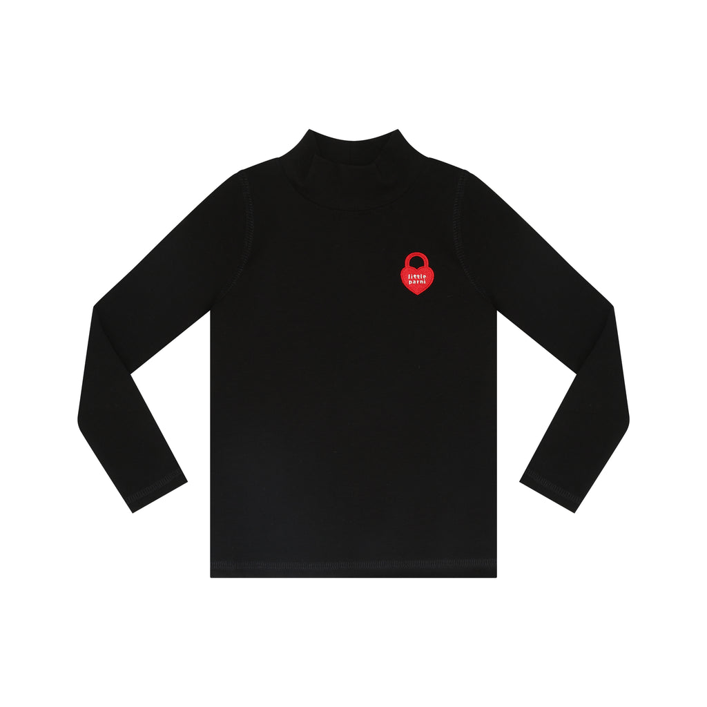 Little Parni Solid Mockneck With Heart Logo K470 - Black Little Parni Solid Mockneck With Heart Logo K470 - Black