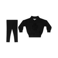 Parni Black Baby Sweatshirt with Logo Flocking Legging Set