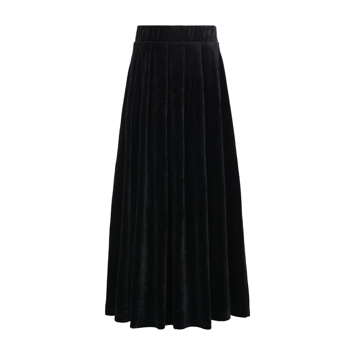 parni black velour pleated maxi skirt