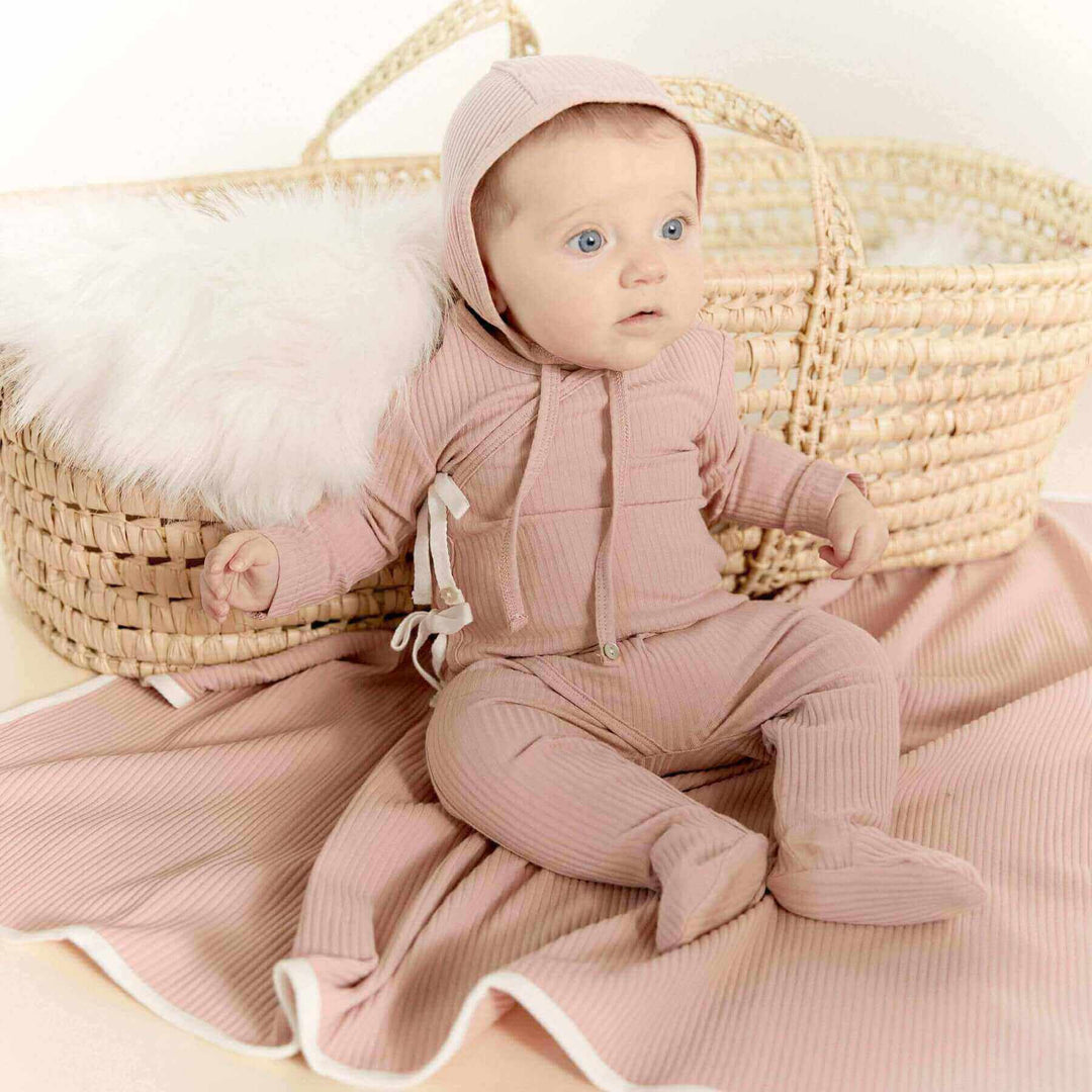 KIPP Baby Black Rib Bow Wrap Footie - Sleeper- Strechie