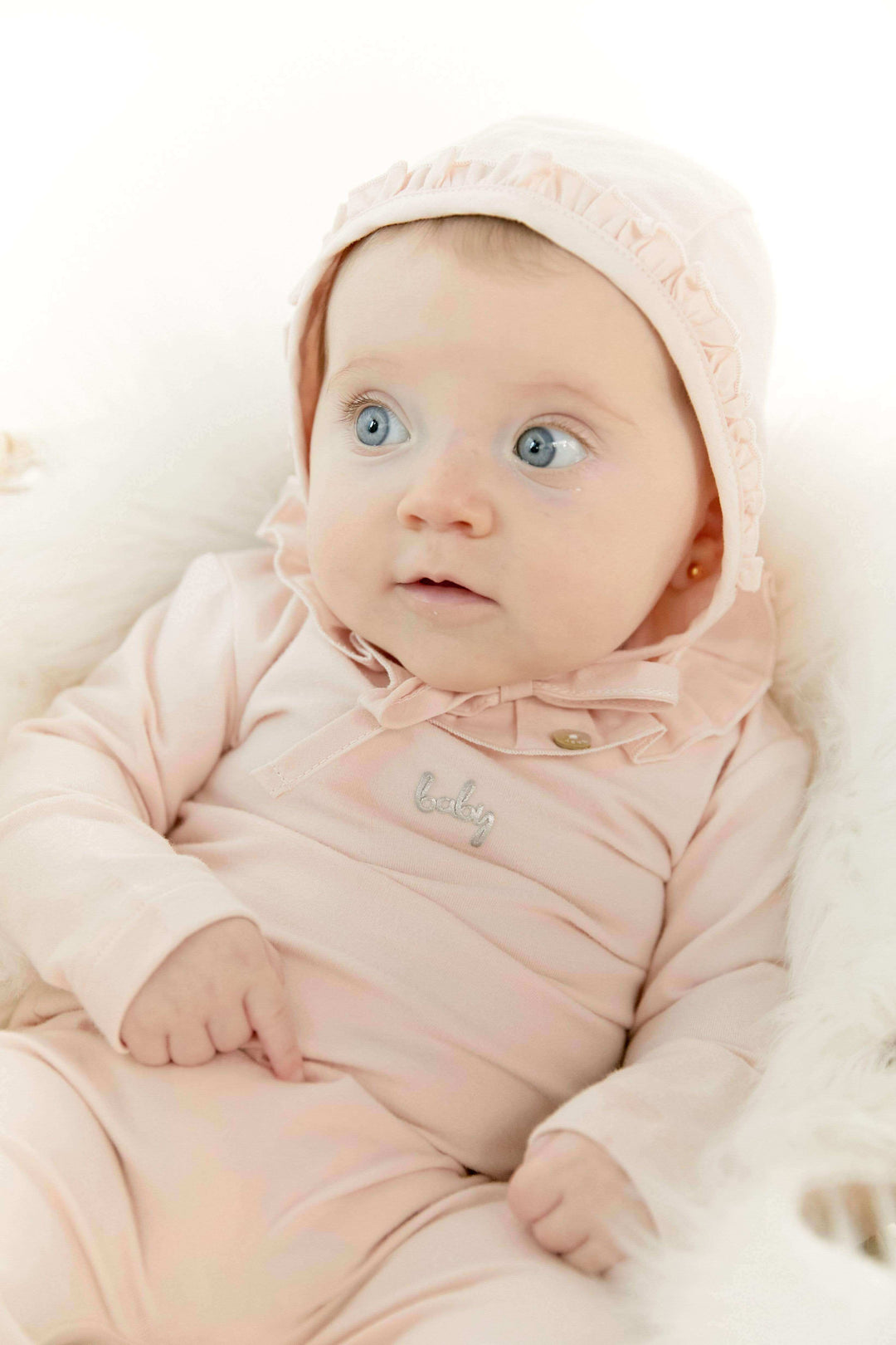 KIPP Baby Ruffled Bonnet - White