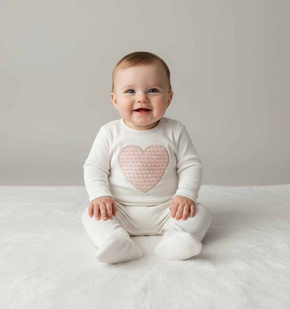 Baby Knit Footie with Heart Print