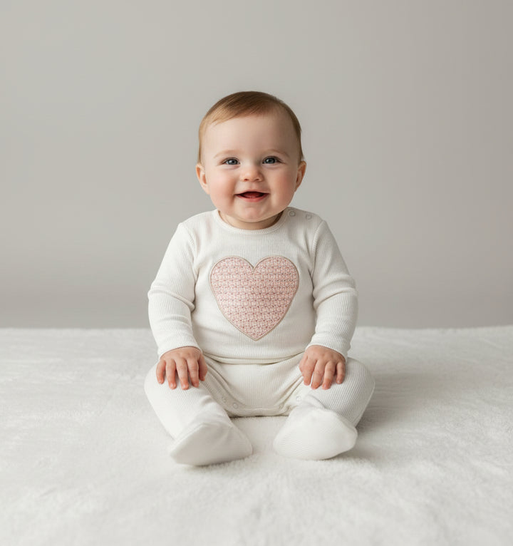 Baby Knit Footie with Heart Print