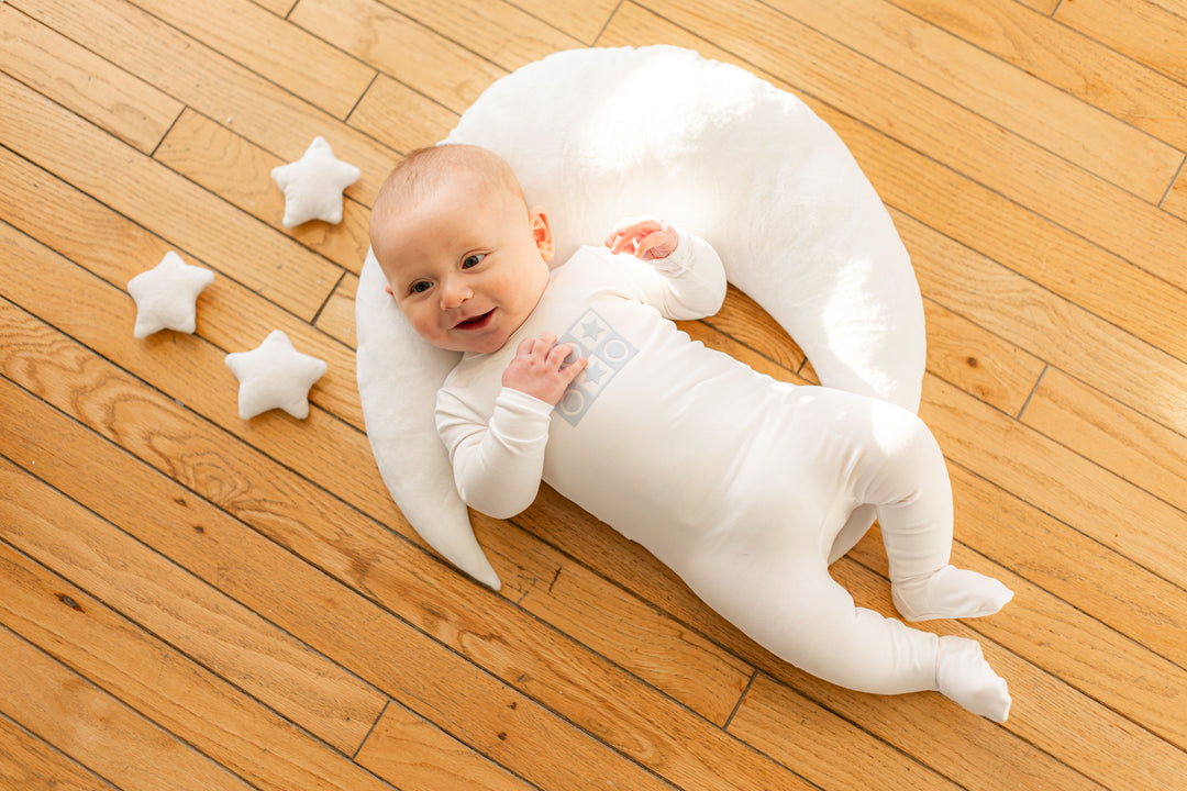 So Loved White/Baby Blue Puff Print Footie