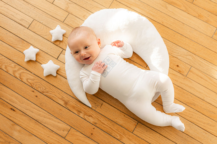 So Loved White/Baby Blue Puff Print Footie