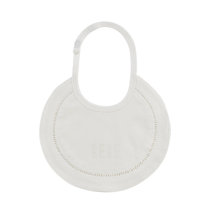 The Kipp Baby – White Bebe Bib is a charming everyday essential designed 