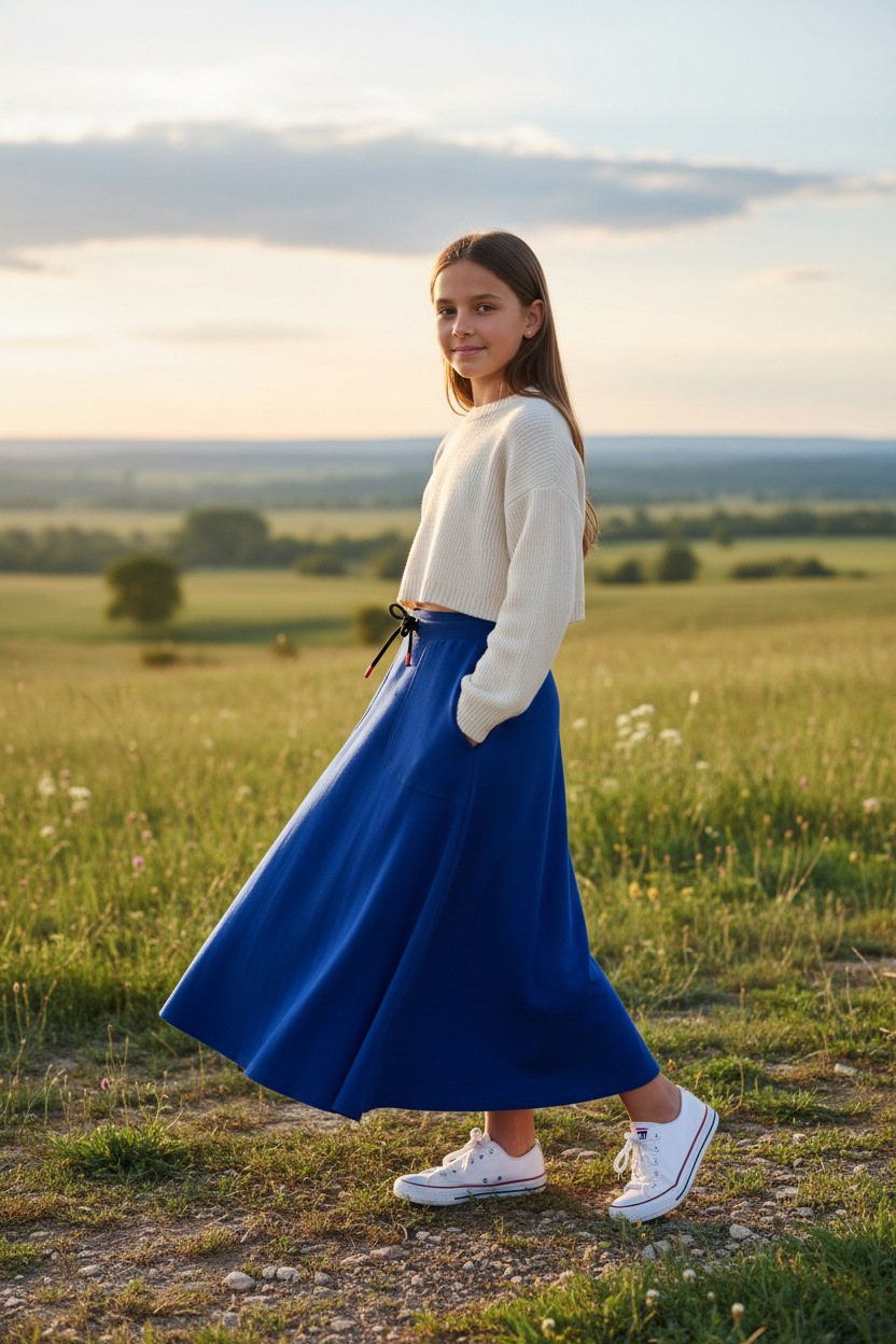 Little Parni Varsity Skirt K620 – Royal Blue A-Line Drawstring Skirt for Teens & Girls