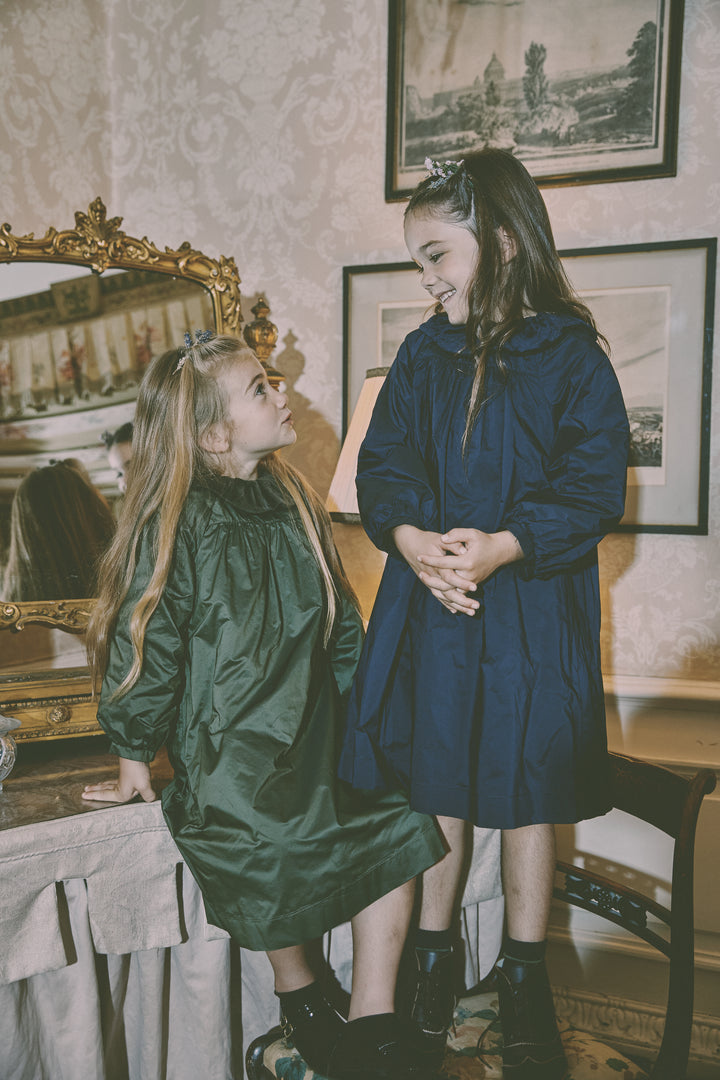 Jouet Green Taffeta Dress with Velvet Collar