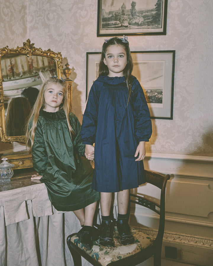 Jouet Green Taffeta Dress with Velvet Collar