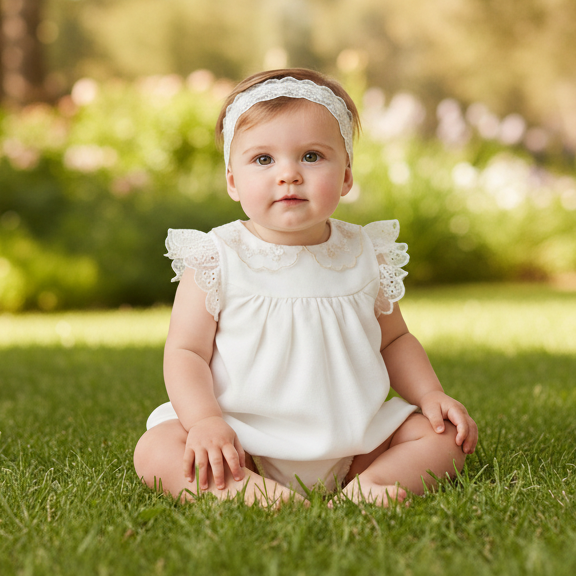 Bebe Organic Lou-Anne Romper – Embroidered Tulle Baby Romper