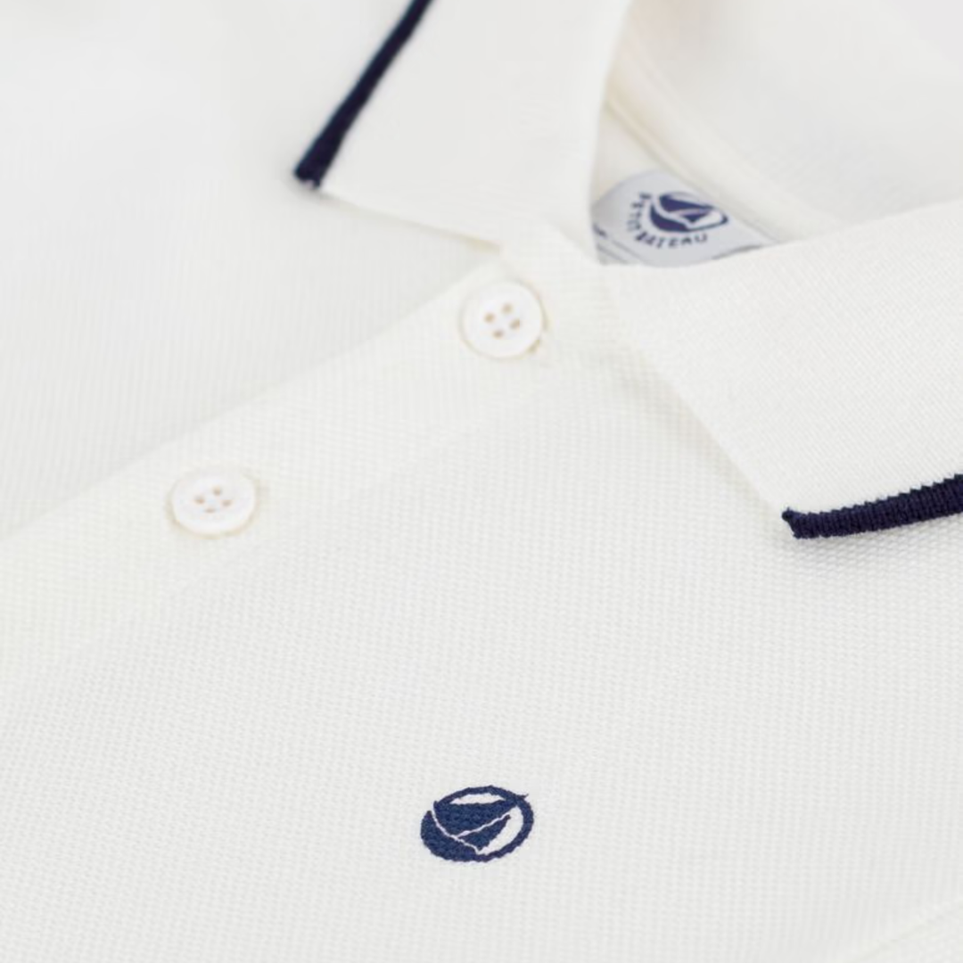 Petit Bateau Boys Short Sleeve Polo T-Shirt – White