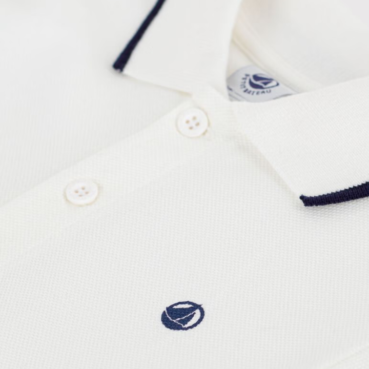 Petit Bateau Boys Short Sleeve Polo T-Shirt – White