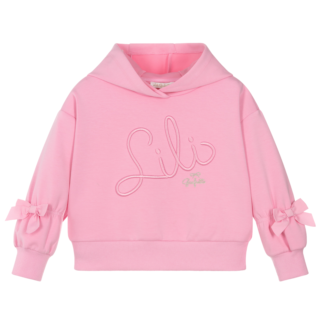 Lili Gaufrette Girls Pink Scuba Jersey Hoodie with Embroidered Logo