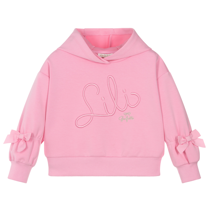 Lili Gaufrette Girls Pink Scuba Jersey Hoodie with Embroidered Logo