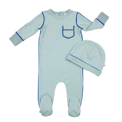 Dottie Lou - Blue Piping Footie Set