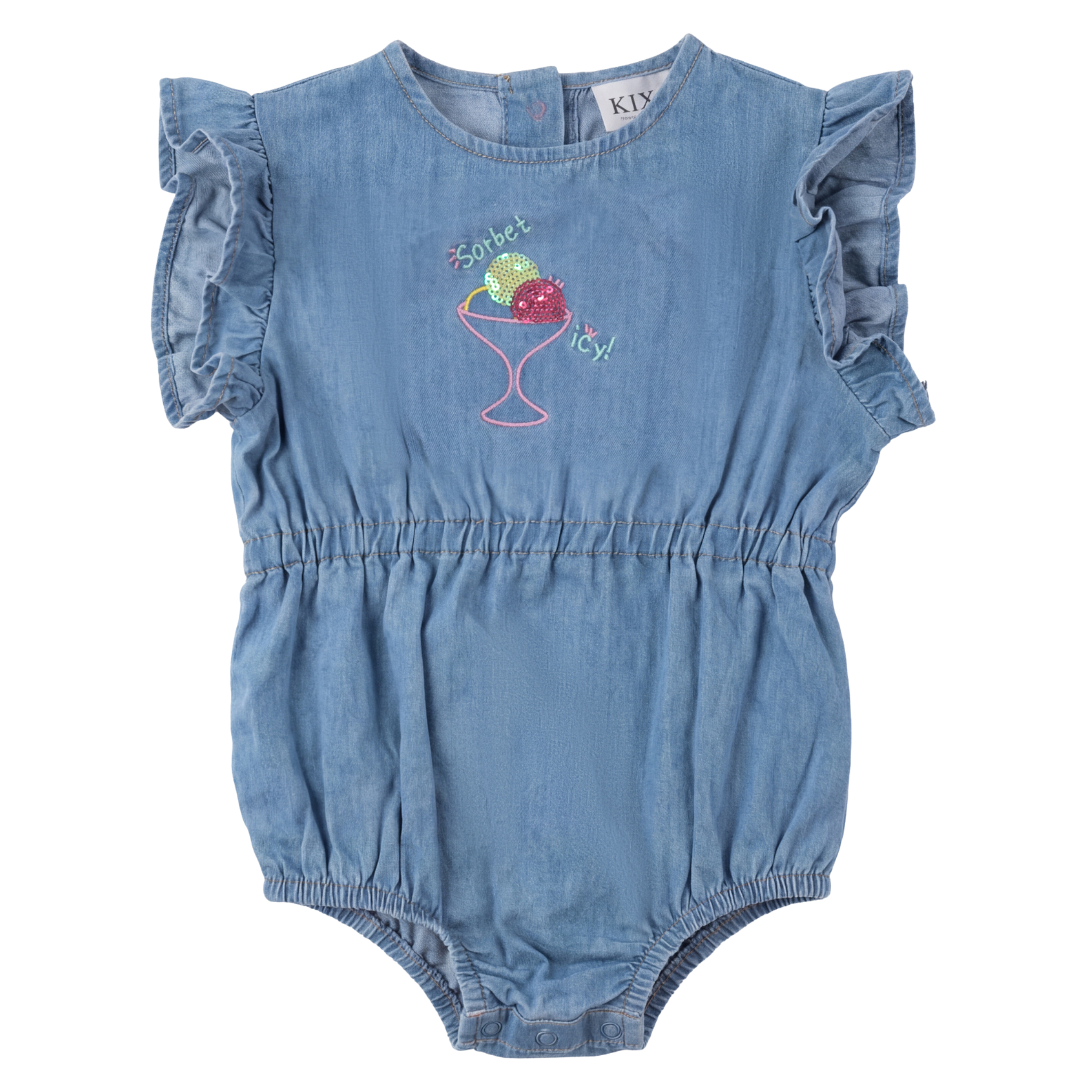 Kix Denim Sorbet Frill Sleeve Romper