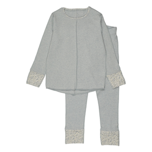 Bee & Dee Heathered Blue Lemon Print Cuffs Loungewear Whimsical Minimalist Boutique Newborn Toddler Outfit