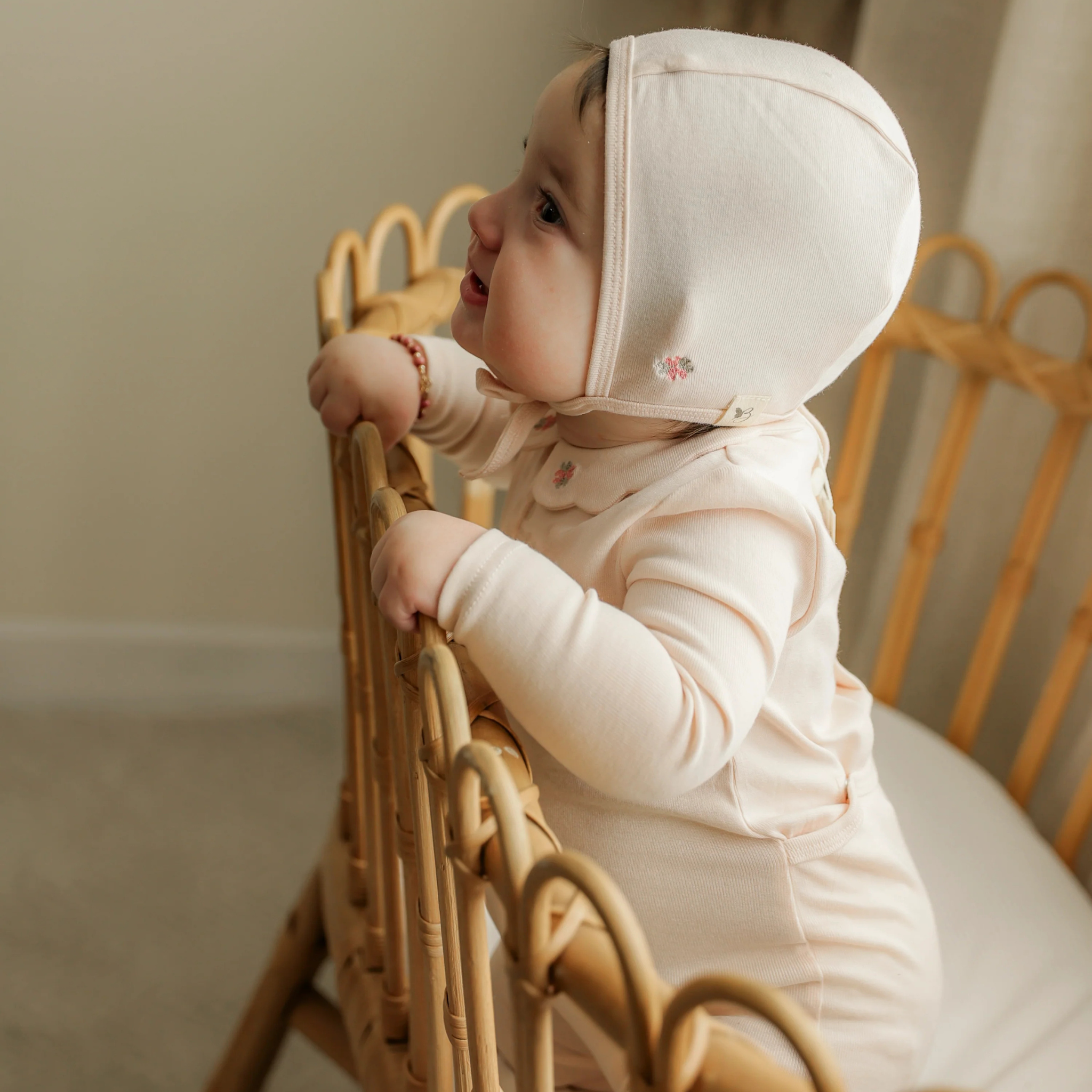 Bebe Bella – Light Blush Cotton Rib Modal Fake Front Opening Onesie