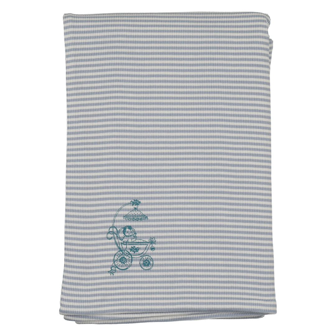Bee & Dee Crisp Blue Carriage Sketch Blanket Vintage Inspired Newborn and Toddler Keepsake