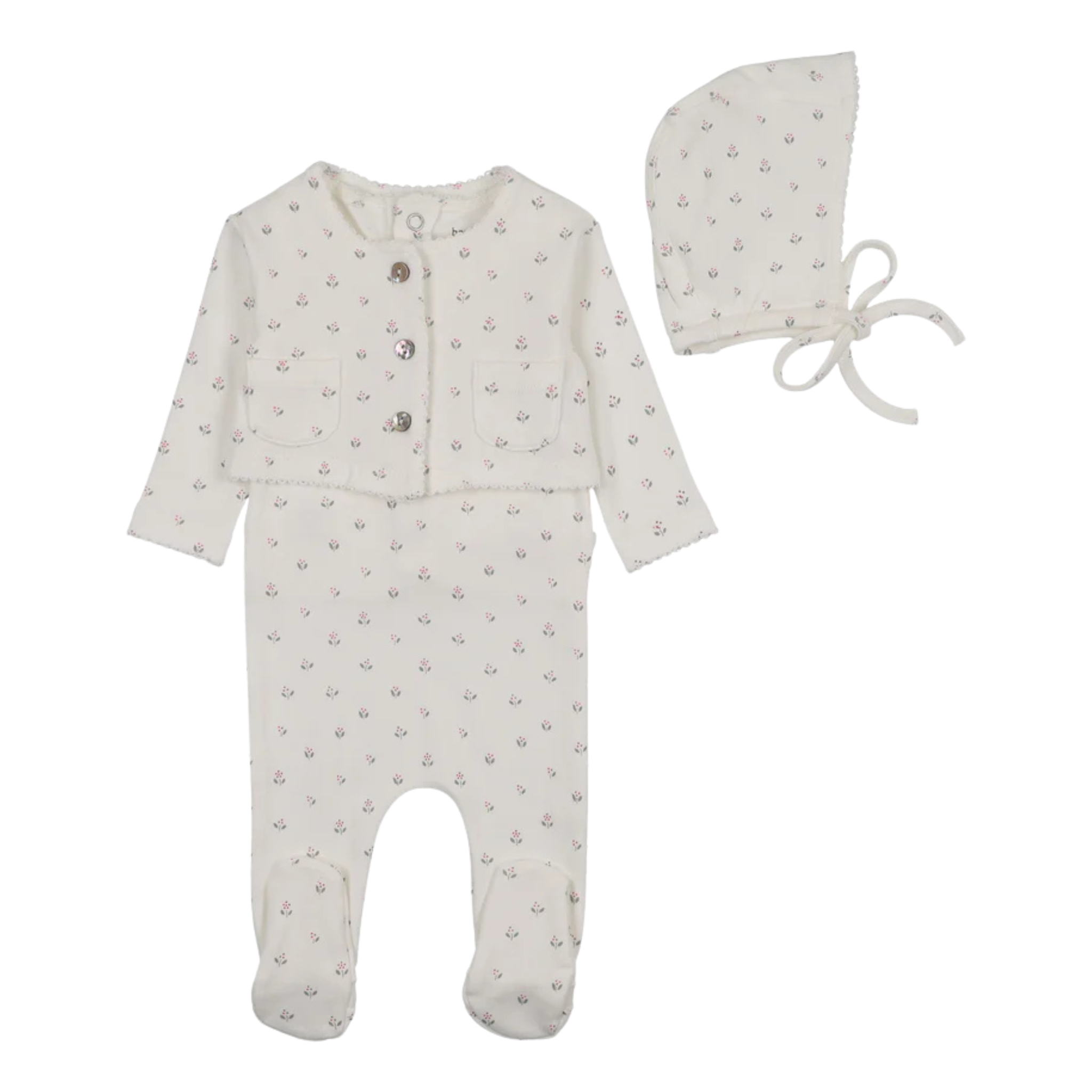 Bee & Dee Chalk White Floral Cardigan Outfit Girls Vintage Inspired Wildflower Boutique Newborn Toddler Two Piece Set