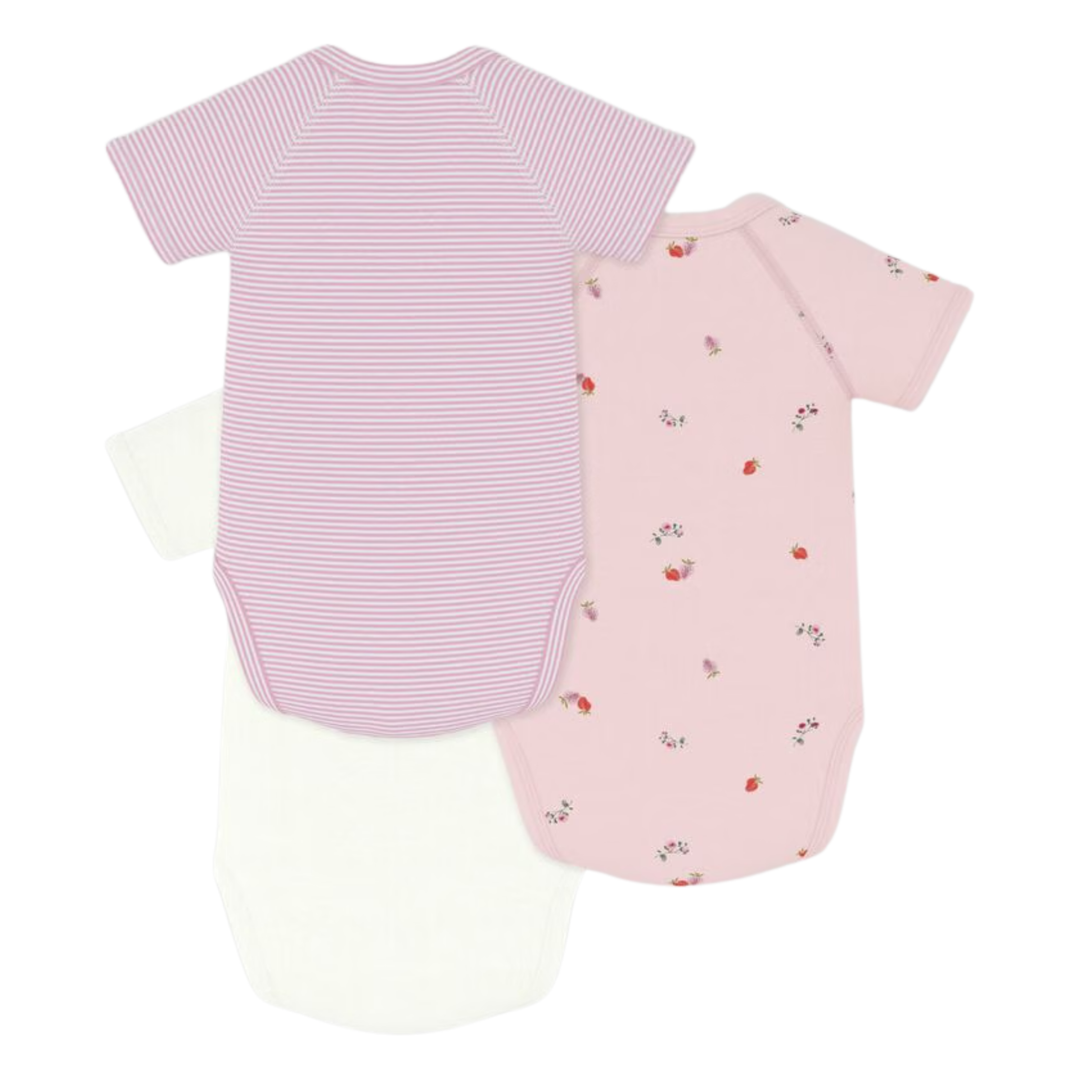 Petit Bateau Baby Girl 3 Pack SS Crossover Heart Solid Bodysuit
