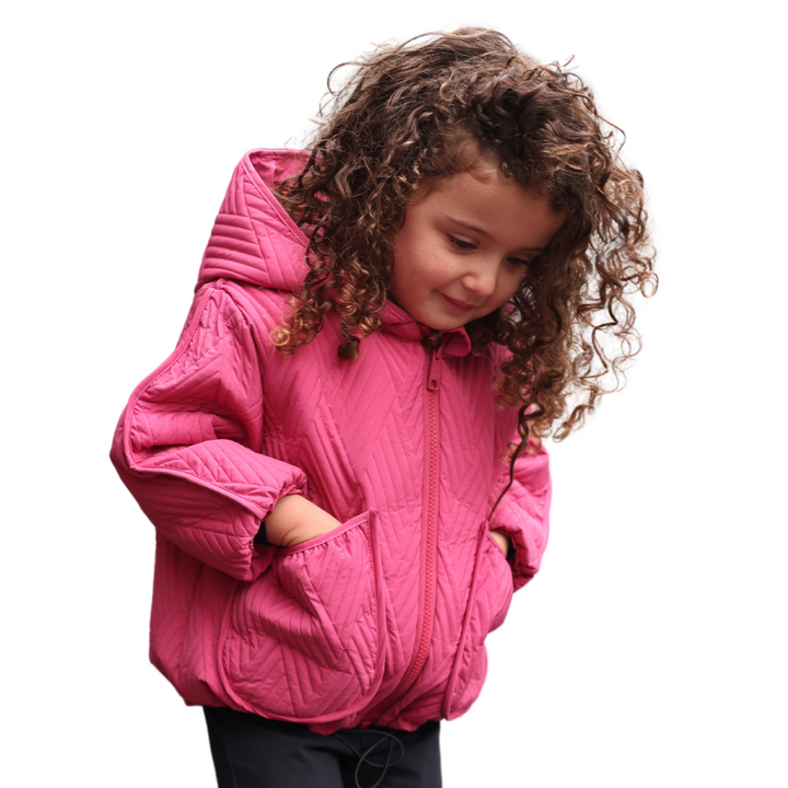 Pocket Quilted Lightweight Baby Jacket – Fuschia & Black | Cozy Layered Outerwear | Mantel