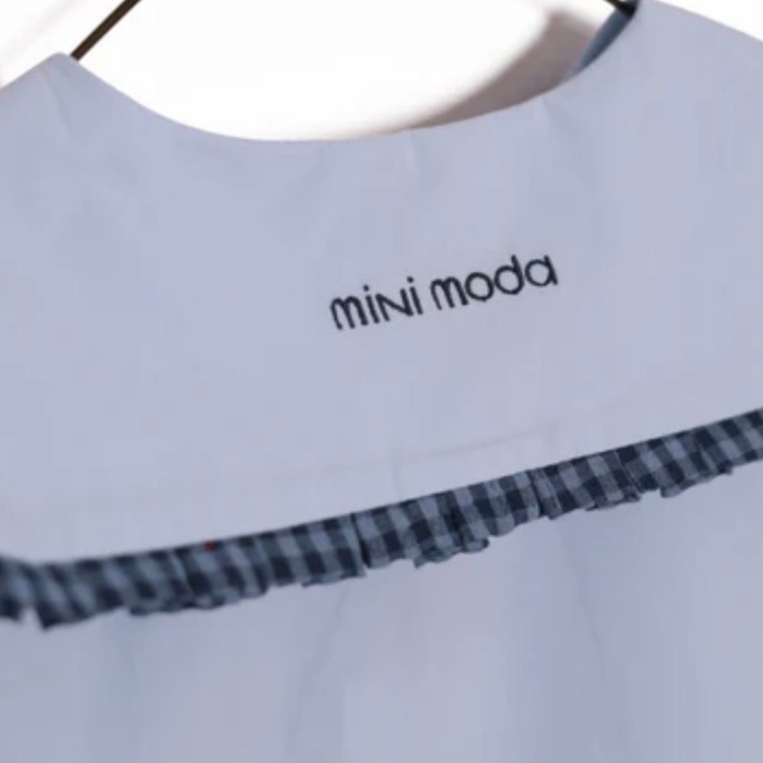 Mini Moda Rosette Collar Shirt - Soft Blue Luxury Cotton Toddler Top, Size 12m-7y