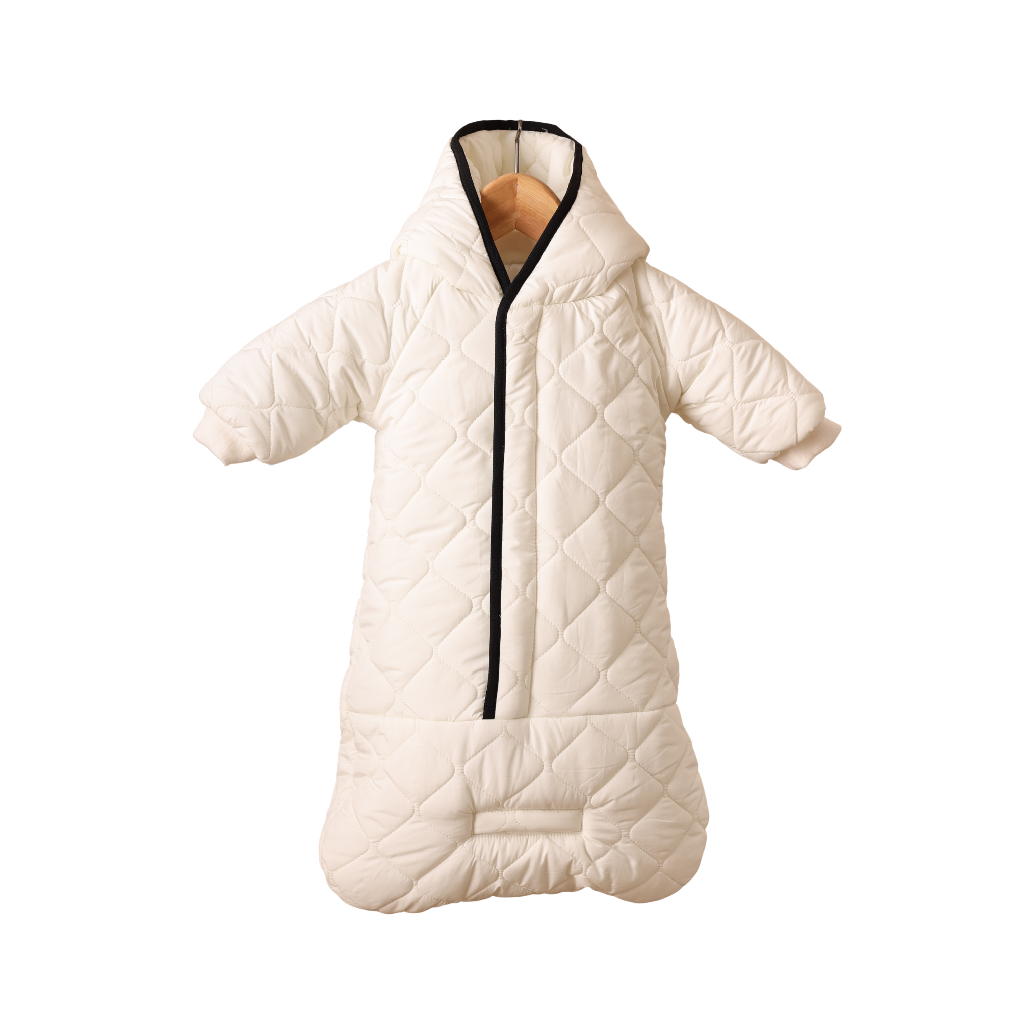 Diamond Shape Quilted Baby Bunting – White/Black | Cozy Winter Infant Suit | Mantel