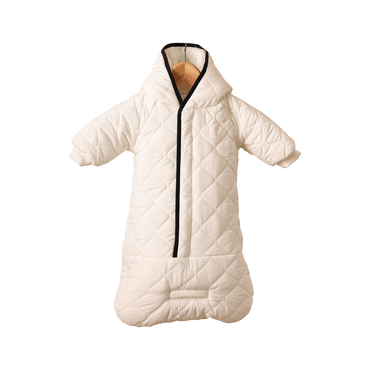 Diamond Shape Quilted Baby Bunting – White/Black | Cozy Winter Infant Suit | Mantel